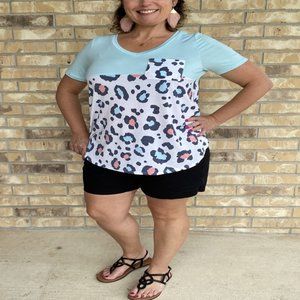 Leopard Print Color Block Shirt